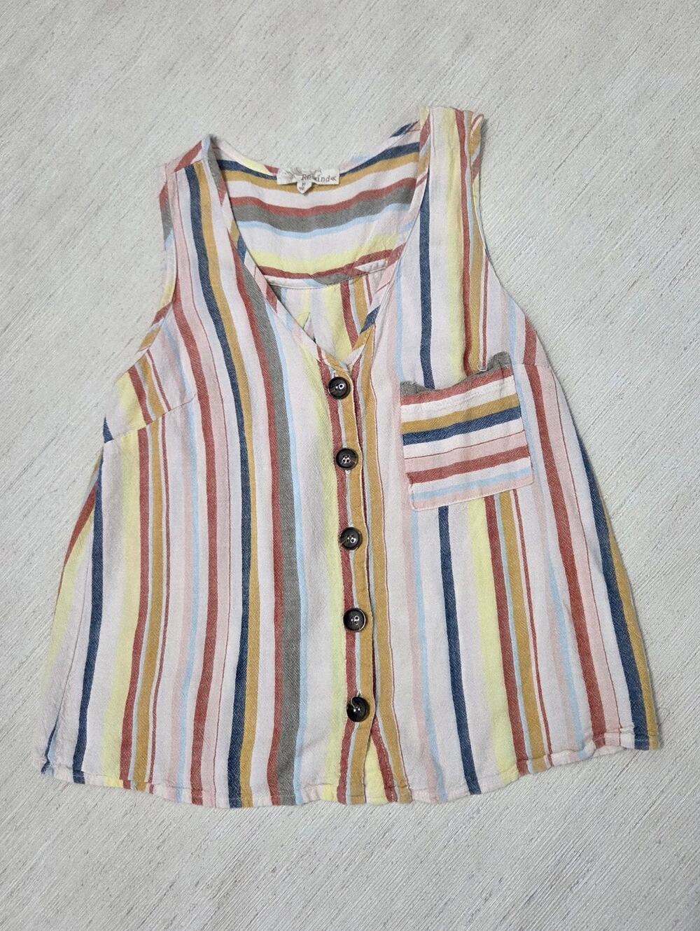 Rewind Multi-colored Striped Button Down Tank Top Size Medium